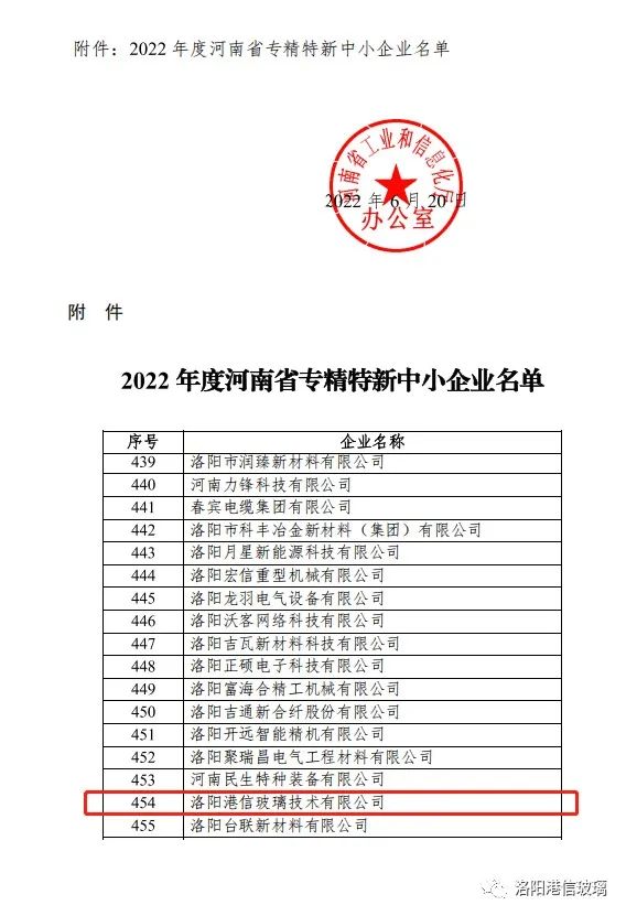 洛阳港信玻璃获批河南省“专精特新”中小企业